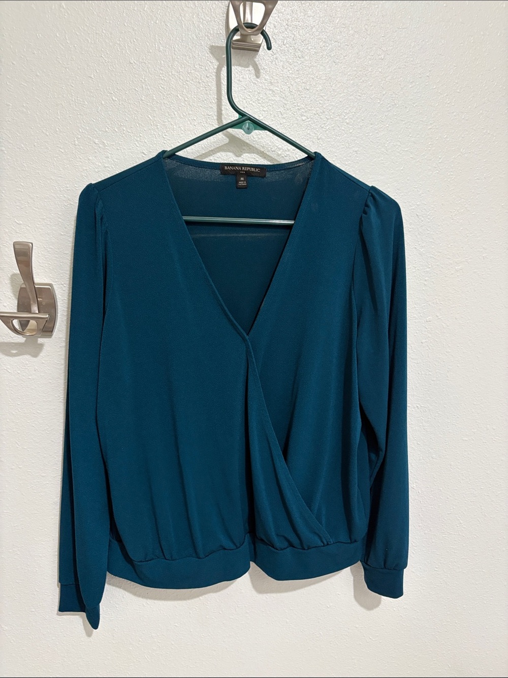 Banana Republic Teal Surplice Long-Sleeve Blouse